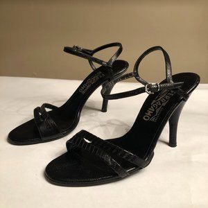 Salvatore Ferragamo Black Alligator Print Sandal